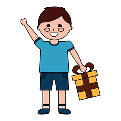 happy little boy with present box celebration vector illustration