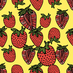 Seamless pattern with pink strawberries.
