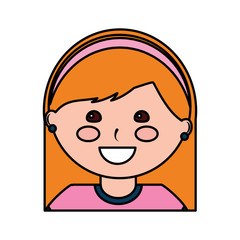 young cute girl face happy character vector illustration