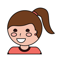 young cute girl face happy character vector illustration