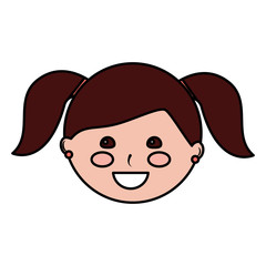young cute girl face happy character vector illustration