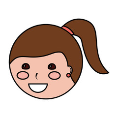 young cute girl face happy character vector illustration