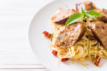 Stir-Fried Spaghetti with Sai Aua (Notrhern Thai Spicy Sausage)
