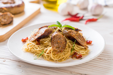Stir-Fried Spaghetti with Sai Aua (Notrhern Thai Spicy Sausage)
