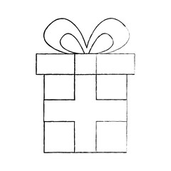 cute gift box wrapped ribbon bow vector illustration sketch design