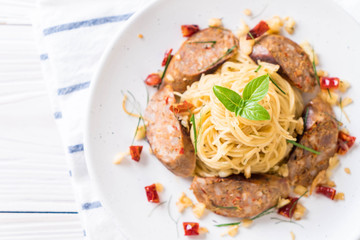 Stir-Fried Spaghetti with Sai Aua (Notrhern Thai Spicy Sausage)