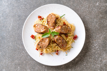 Stir-Fried Spaghetti with Sai Aua (Notrhern Thai Spicy Sausage)