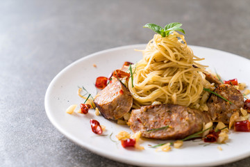 Stir-Fried Spaghetti with Sai Aua (Notrhern Thai Spicy Sausage)