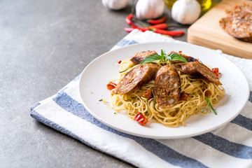 Stir-Fried Spaghetti with Sai Aua (Notrhern Thai Spicy Sausage)
