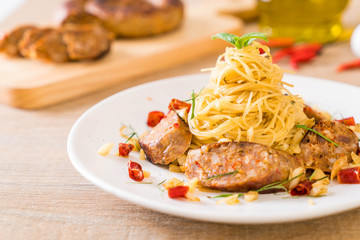 Stir-Fried Spaghetti with Sai Aua (Notrhern Thai Spicy Sausage)
