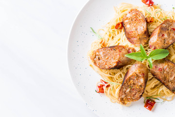 Stir-Fried Spaghetti with Sai Aua (Notrhern Thai Spicy Sausage)
