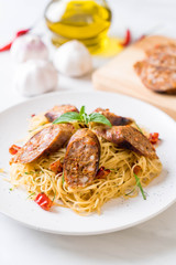 Stir-Fried Spaghetti with Sai Aua (Notrhern Thai Spicy Sausage)