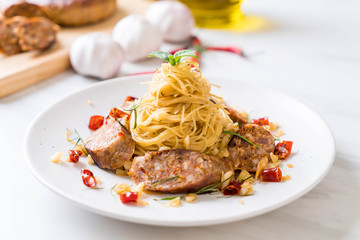 Stir-Fried Spaghetti with Sai Aua (Notrhern Thai Spicy Sausage)