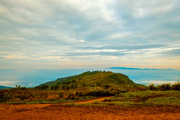 high mountains peaks range clouds in fog scenery landscape national park view outdoor  at Chiang Rai, Chiang Mai Province, Thailand