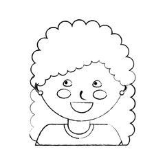 young cute girl face happy character vector illustration sketch design