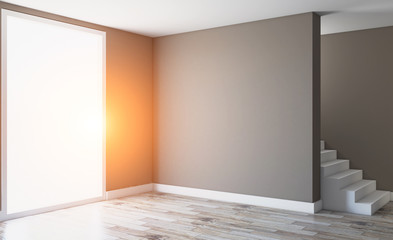 Blank room. 3D rendering. Sunset