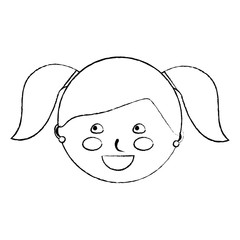 young cute girl face happy character vector illustration sketch design