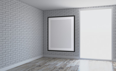 Blank room. 3D rendering. Empty paintings