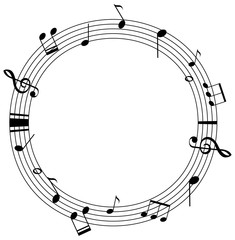 Round frame template with music notes on scales