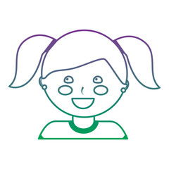 young cute girl face happy character vector illustration color line gradient