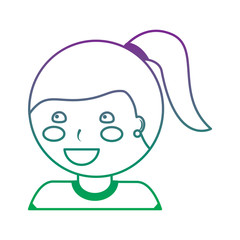 young cute girl face happy character vector illustration color line gradient