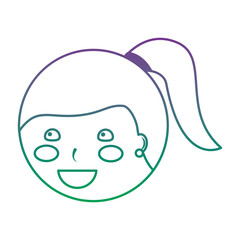 young cute girl face happy character vector illustration color line gradient