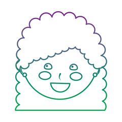 young cute girl face happy character vector illustration color line gradient