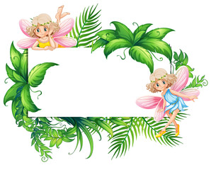 Border template with two fairies in garden