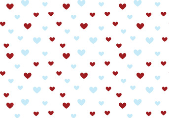 Vector hearts pattern in red and blue colors palette on white background. Valentine