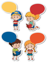 Sticker template with boys and girls