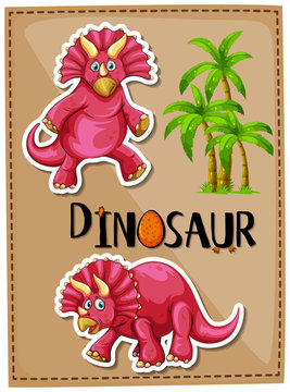 Triceratops and coconut trees on poster