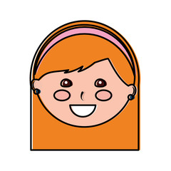 young cute girl face happy character vector illustration