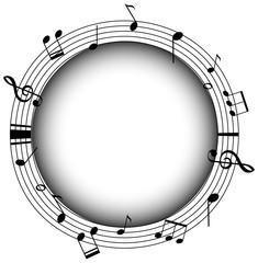 Round frame with musicnotes and gray background