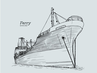 ferry boat, hand draw sketch vector.