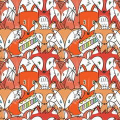 Seamless pattern with cutest scandinavian foxes. Animal vector ornament
