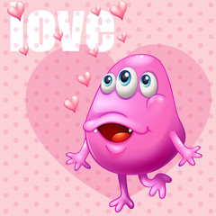 Romantic background with pink monster and word love