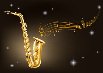 Fototapeta na wymiar Golden saxophone on black background