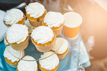 Delicious muffins with white cream top