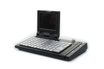 GOMEL, BELARUS - March 27, 2013: Cash register of NTS Gomel company on a white background.