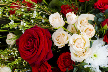a beautiful spring bouquet of red and white pink roses. Spring holiday women's day, mother's day
