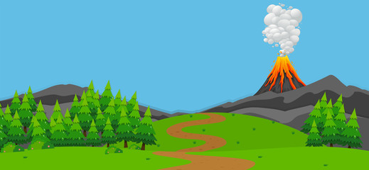 Background scene with volcano and forest © GraphicsRF