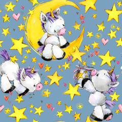cute unicorn watercolor seamless pattern