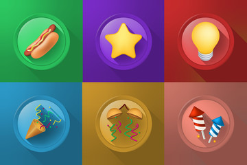 Set of Icons on Buttons on Color Background . Fully Scalable Vector Elements