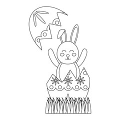 easter bunny celebrate sitting in the broken egg decoration vector illustration