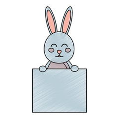 cute rabbit holding blank sign board vector illustration