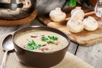 Mushroom cream soup with herbs and spices