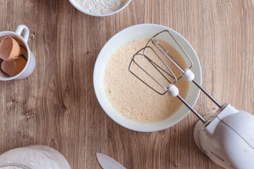 Whipped the dough in a porcelain bowl
