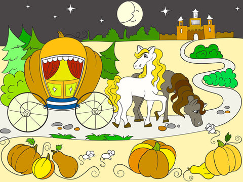 Cinderella fairy tale color book for children cartoon vector