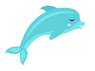 Cute dolphin icon, flat, cartoon style. Isolated on white background. Vector illustration