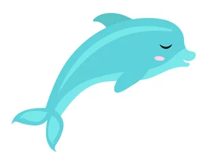 Fotobehang Cute dolphin icon, flat, cartoon style. Isolated on white background. Vector illustration © Lucia Fox